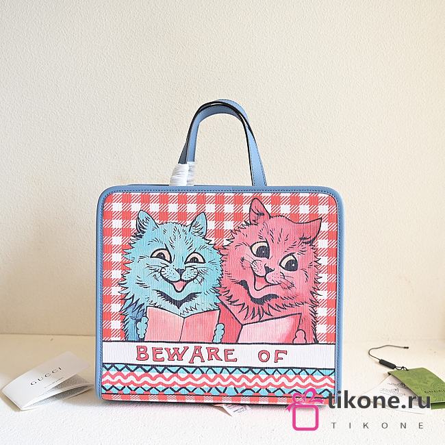 GG Cat Print Top Hand Bag - 28x26.5x9cm - 1