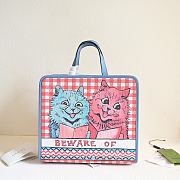 GG Cat Print Top Hand Bag - 28x26.5x9cm - 1