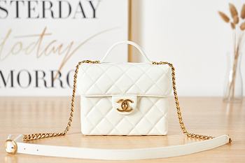 Chanel Small Vanity Case Grained Calfskin & Gold-Tone Metal White