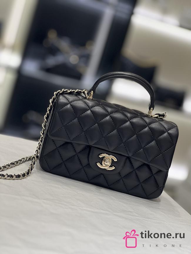 Chanel Mini Flap Bag Black Lambskin Leather Top Handles - 20×6x13cm - 1