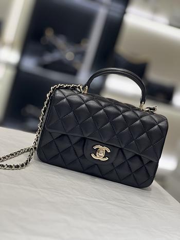 Chanel Mini Flap Bag Black Lambskin Leather Top Handles - 20×6x13cm