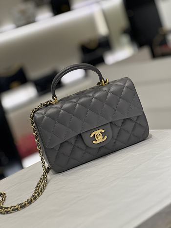 Chanel Mini Flap Bag Grey Lambskin Leather Top Handles - 20×6x13cm