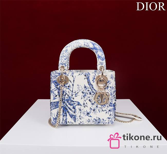 Dior Lady Princess Diana White Blue three grid embroidery - 17x15x7cm - 1