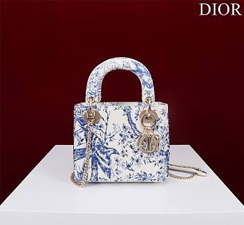 Dior Lady Princess Diana White Blue three grid embroidery - 17x15x7cm