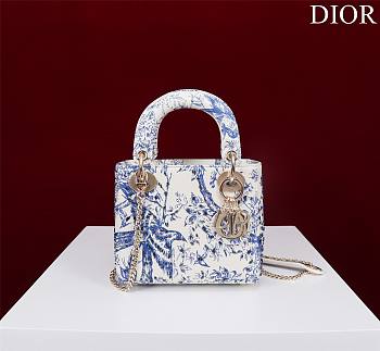 Mini Lady Dior Bag Princess Diana White Blue Three Grid Embroidery - 17x15x7cm