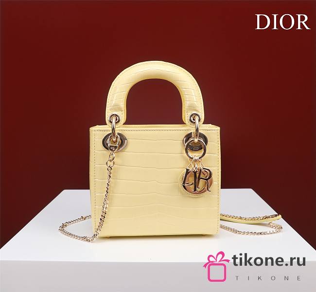 Dior Lady Princess Diana Yellow three grid crocodile pattern - 17x15x7cm - 1