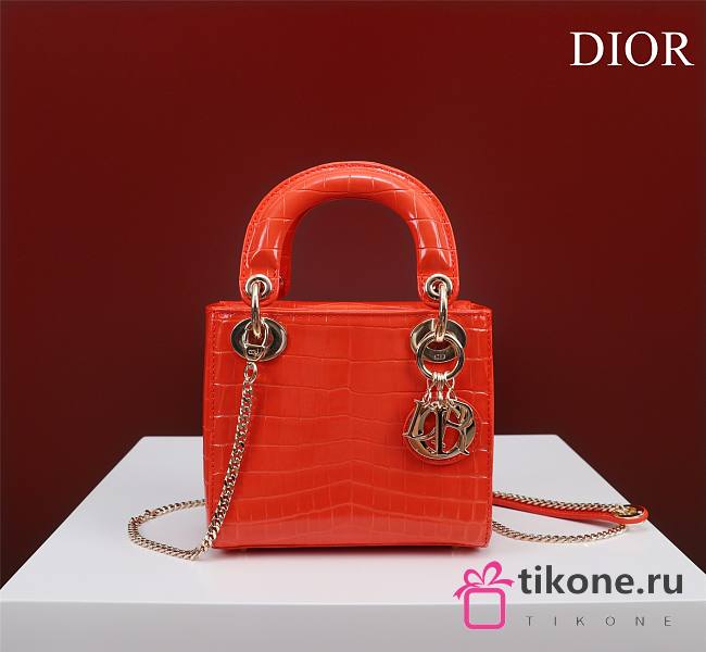 Dior Lady Princess Diana Orange three grid crocodile pattern - 17x15x7cm - 1