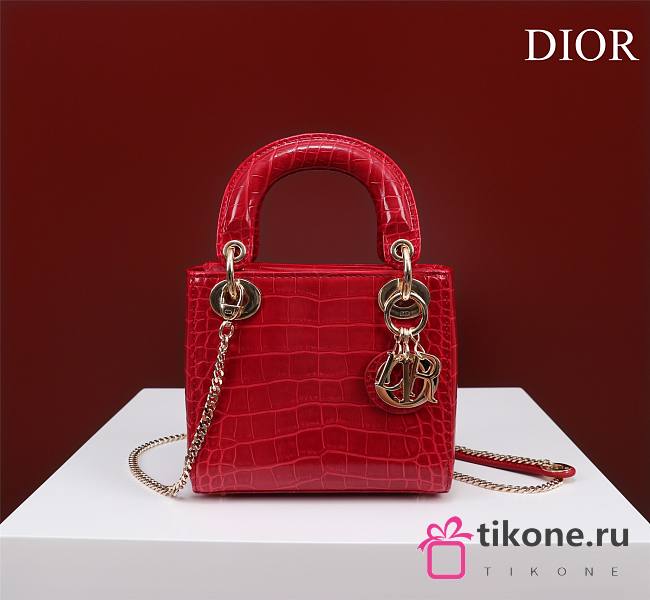 Dior Lady Princess Diana Red three grid crocodile pattern - 17x15x7cm - 1