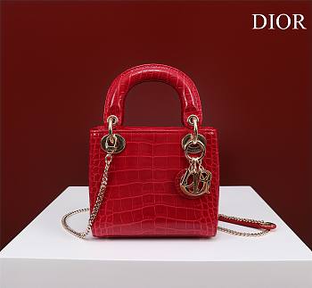 Dior Lady Princess Diana Red three grid crocodile pattern - 17x15x7cm