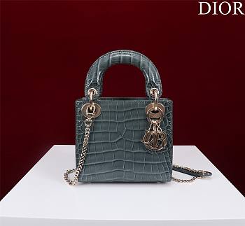 Dior Lady Princess Diana Grey-Blue three grid crocodile pattern - 17x15x7cm