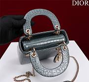 Dior Lady Princess Diana Grey-Blue three grid crocodile pattern - 17x15x7cm - 3