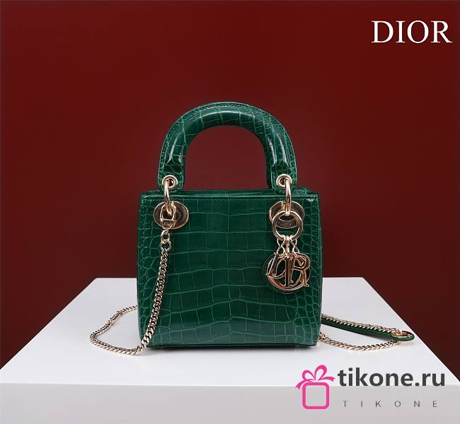 Dior Lady Princess Diana Green Gold Hardware crocodile pattern - 17x15x7cm - 1