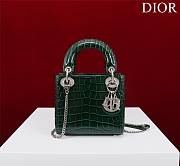 Mini Lady Dior Bag Princess Diana Green Silver Hardware crocodile pattern - 17x15x7cm - 1