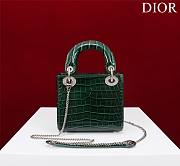 Mini Lady Dior Bag Princess Diana Green Silver Hardware crocodile pattern - 17x15x7cm - 5