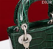 Mini Lady Dior Bag Princess Diana Green Silver Hardware crocodile pattern - 17x15x7cm - 3