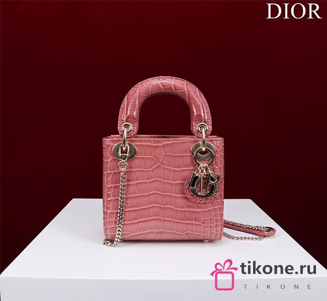 Dior Lady Princess Diana Pink Gold Hardware crocodile pattern - 17x15x7cm - 1
