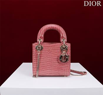 Dior Lady Princess Diana Pink Gold Hardware crocodile pattern - 17x15x7cm