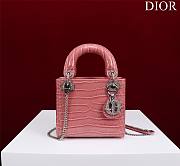 Mini Lady Dior Bag Princess Diana Pink Silver Hardware Crocodile Pattern - 17x15x7cm - 1