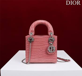 Dior Lady Princess Diana Pink Silver Hardware crocodile pattern - 17x15x7cm