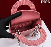 Mini Lady Dior Bag Princess Diana Pink Silver Hardware Crocodile Pattern - 17x15x7cm - 5