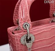 Mini Lady Dior Bag Princess Diana Pink Silver Hardware Crocodile Pattern - 17x15x7cm - 3