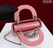 Mini Lady Dior Bag Princess Diana Pink Silver Hardware Crocodile Pattern - 17x15x7cm - 4