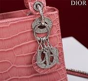 Mini Lady Dior Bag Princess Diana Pink Silver Hardware Crocodile Pattern - 17x15x7cm - 2