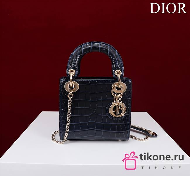 Mini Lady Dior Bag Princess Diana Ocean Gold Hardware Crocodile Pattern - 17x15x7cm - 1