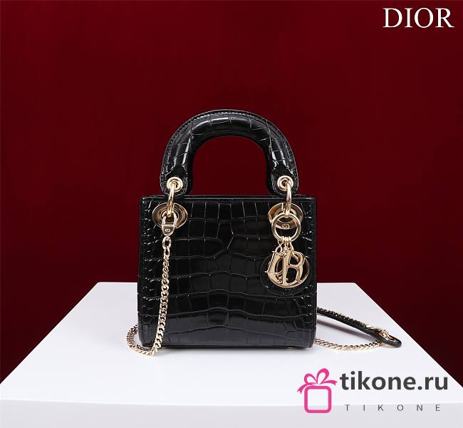 Dior Lady Princess Diana Black Gold Hardware crocodile pattern - 17x15x7cm - 1