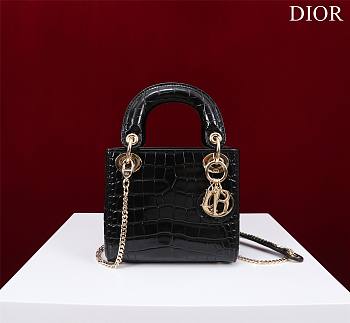 Dior Lady Princess Diana Black Gold Hardware crocodile pattern - 17x15x7cm