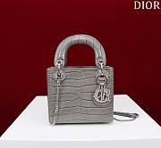 Mini Lady Dior Bag Princess Diana Grey Silver Hardware Crocodile Pattern - 17x15x7cm - 1