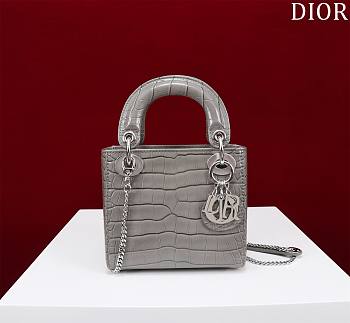Dior Lady Princess Diana Grey Silver Hardware crocodile pattern - 17x15x7cm