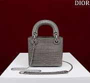 Mini Lady Dior Bag Princess Diana Grey Silver Hardware Crocodile Pattern - 17x15x7cm - 5