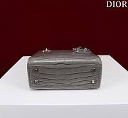 Mini Lady Dior Bag Princess Diana Grey Silver Hardware Crocodile Pattern - 17x15x7cm - 4