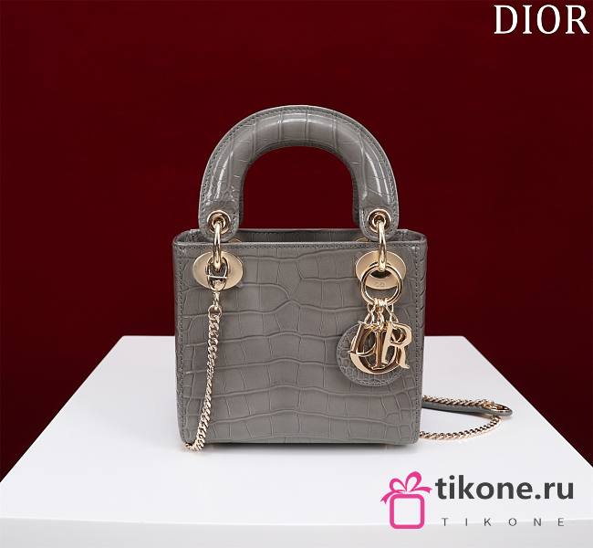 Dior Lady Princess Diana Grey Gold Hardware crocodile pattern - 17x15x7cm - 1