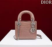 Mini Lady Dior Bag Princess Diana Dusty Pink Silver Hardware Crocodile Pattern - 17x15x7cm - 1