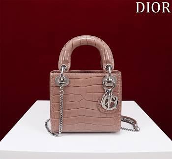 Dior Lady Princess Diana Dusty Pink Silver Hardware crocodile pattern - 17x15x7cm