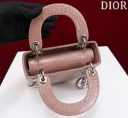 Mini Lady Dior Bag Princess Diana Dusty Pink Silver Hardware Crocodile Pattern - 17x15x7cm - 3