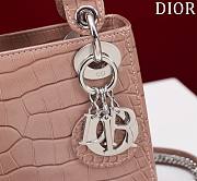 Mini Lady Dior Bag Princess Diana Dusty Pink Silver Hardware Crocodile Pattern - 17x15x7cm - 2