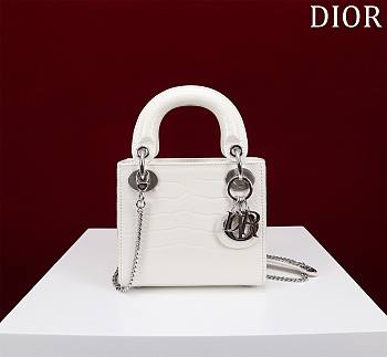 Dior Lady Princess Diana White Silver Hardware crocodile pattern - 17x15x7cm