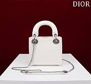 Mini Lady Dior Bag Princess Diana White Silver Hardware Crocodile Pattern - 17x15x7cm - 4