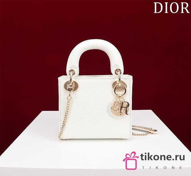 Mini Lady Dior Bag Princess Diana White Gold Hardware Lizard Pattern - 17x15x7cm - 1