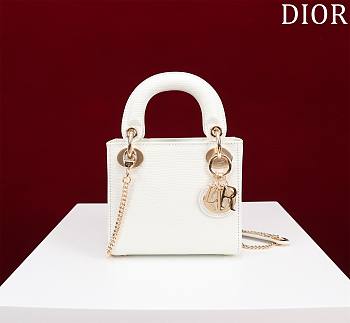 Mini Lady Dior Bag Princess Diana White Gold Hardware Lizard Pattern - 17x15x7cm