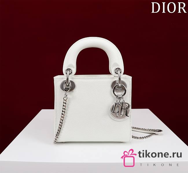 Dior Lady Princess Diana White Silver Hardware Lizard pattern - 17x15x7cm - 1