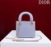 Dior Lady Blue Gold Hardware Ostrich Pattern - 17x15x7cm - 4