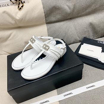 Chanel Leather T-Strap Sandals In White