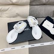 Chanel Leather T-Strap Sandals In White - 5