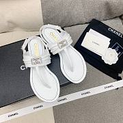 Chanel Leather T-Strap Sandals In White - 3