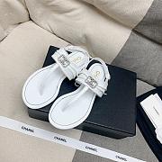 Chanel Leather T-Strap Sandals In White - 4