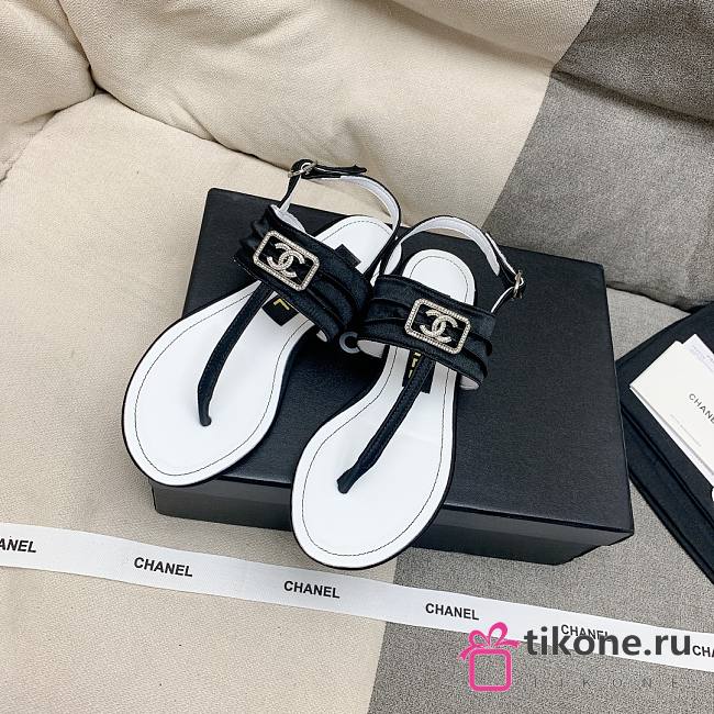 Chanel Leather Black T-Strap Sandals - 1